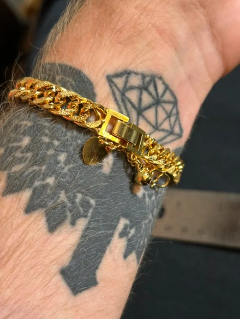 Men's Heavy Gold Double Cuban Link Bracelet With Safety Chain
